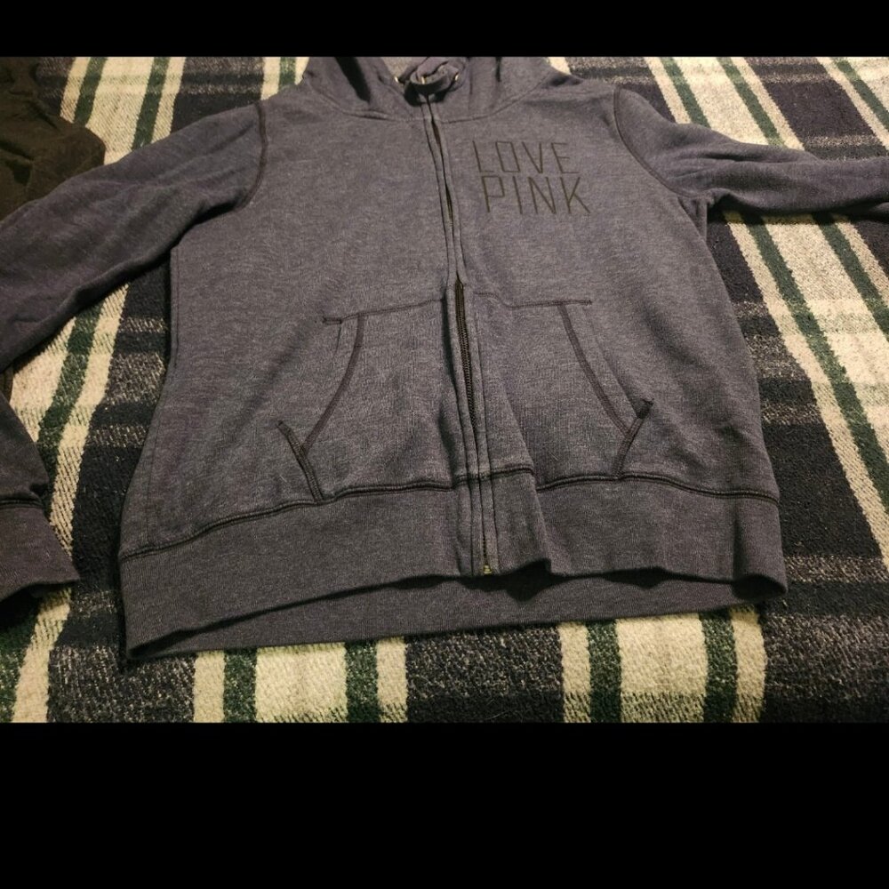 Victoria's Secret LOVE PINK Blue Large Zipper Hoodie Sweater Bundle of (2) w/ Gr - Picture 5 of 12